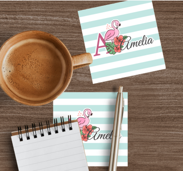 Gepersonaliseerde onderzetters flamingo bloemen - TenStickers