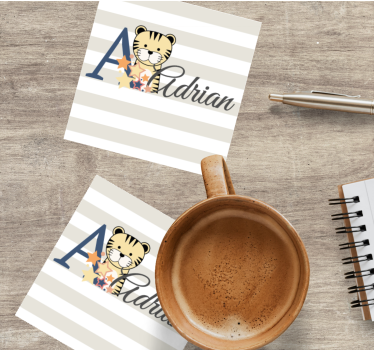 Gepersonaliseerde onderzetters met speelse tijgerillustratie - TenStickers