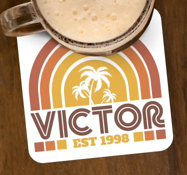 Gepersonaliseerde onderzetters retro palmbomen embleem - TenStickers