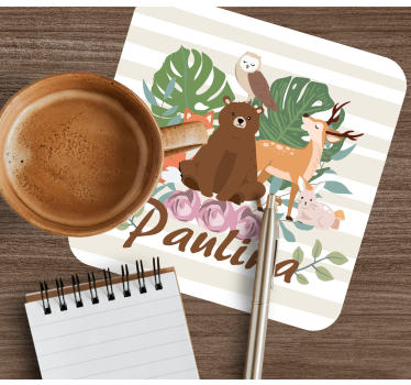 Gepersonaliseerde onderzetters schattige dierenbijeenkomst - TenStickers