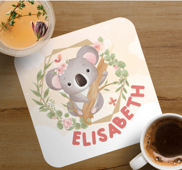 Gepersonaliseerde onderzetters schattige koala met bloemen - TenStickers