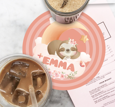 Gepersonaliseerde onderzetters sloth maan bloemig - TenStickers