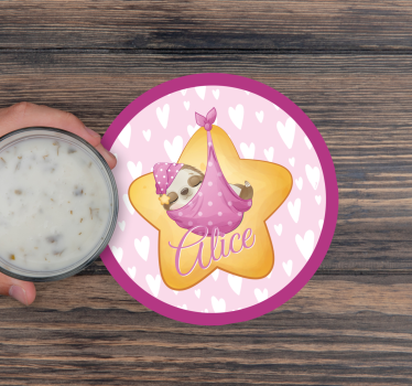 Gepersonaliseerde onderzetters sluimerende luiaard met ster - TenStickers