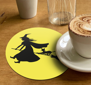 Halloween onderzetters heks op bezemsteel - TenStickers