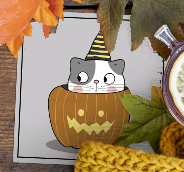 Halloween onderzetters kat in pompoenhoed - TenStickers