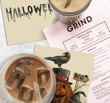 Halloween onderzetters pompoen kraai scène - TenStickers