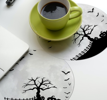 Halloween onderzetters spookachtige boom silhouet - TenStickers