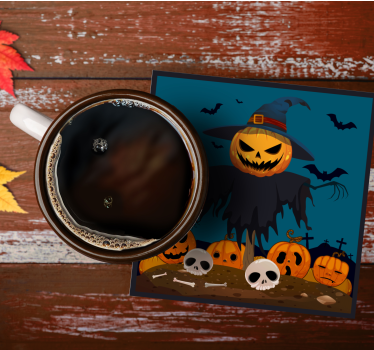 Halloween onderzetters vogelverschrikker pompoen scene - TenStickers
