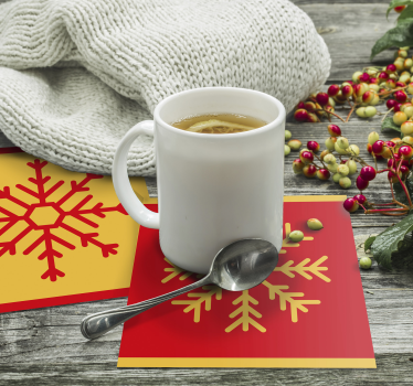Kerst onderzetters rood geel sneeuwvlokpatroon - TenStickers