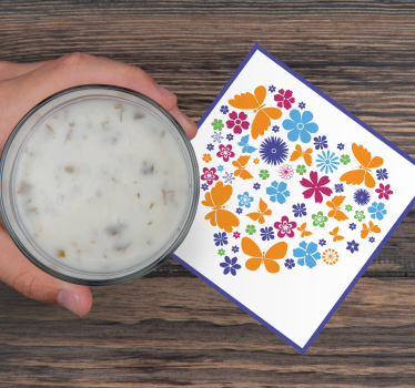 Moderne onderzetters bloemig hart arrangement - TenStickers