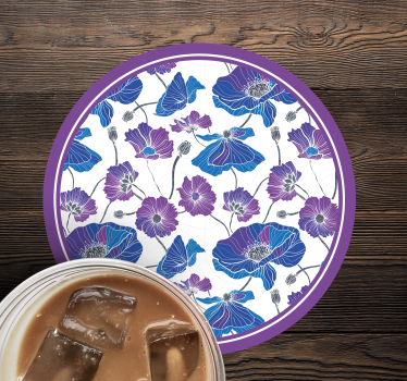 Moderne onderzetters met bloemenmotief en paarse accenten - TenStickers