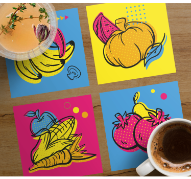 Moderne onderzetters met kleurrijke fruitillustraties - TenStickers
