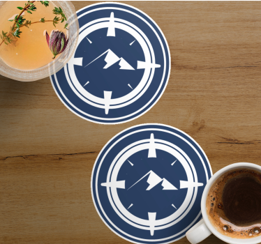 Moderne onderzetters met kompas en bergmotief - TenStickers
