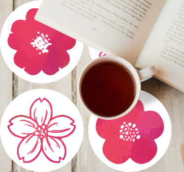Moderne onderzetters met roze bloemelementen - TenStickers