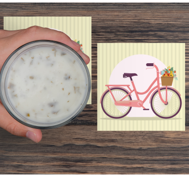 Moderne onderzetters roze fiets met bloemen - TenStickers