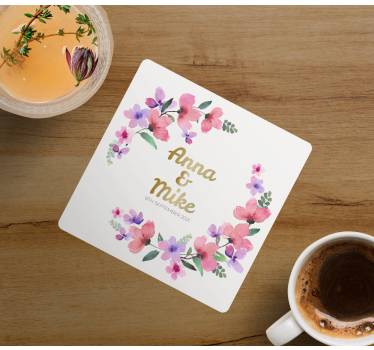 Onderzetters bruiloft bloemig koppels monogram - TenStickers