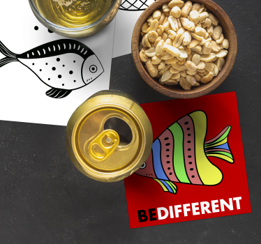 Onderzetters meerkleurig vis met tekst  - TenStickers