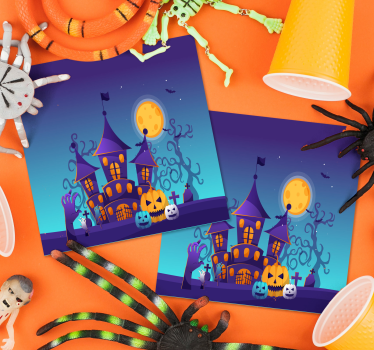 Spookachtig kerkhof met vleermuizen en pompoenen halloween onderz - TenStickers