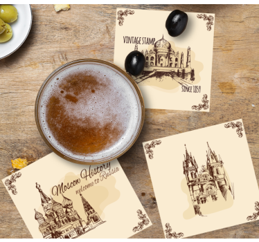 Vintage onderzetters met historische landmark illustraties - TenStickers