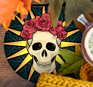 Vrouwen schedel met roos halloween onderzetter - TenStickers