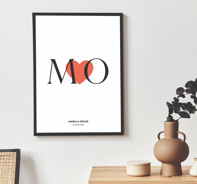Aanpasbare initiaal en namen liefde poster - TenStickers