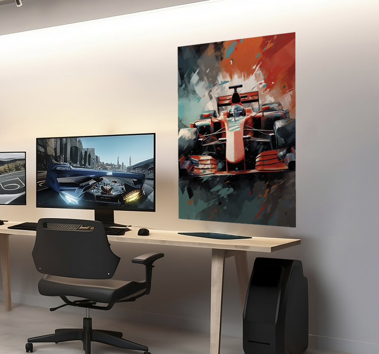 Formule 1 poster met rood en blauwe rook - TenStickers