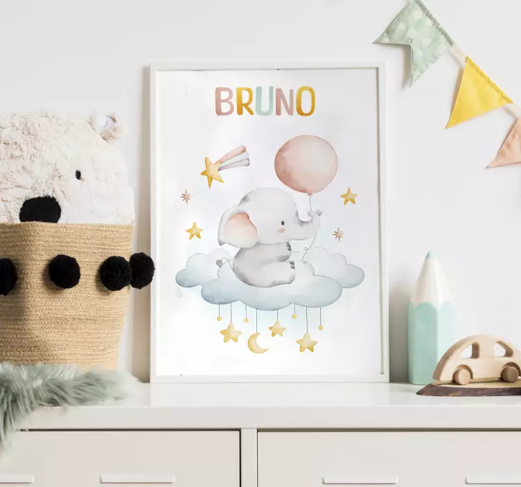 Olifant op een wolk poster kinderkamer - TenStickers