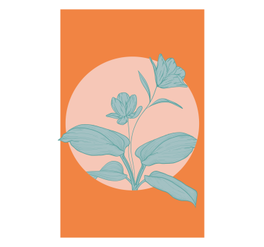 Mooie poster woonkamer blauwe bloemen op oranje vormen - TenStickers