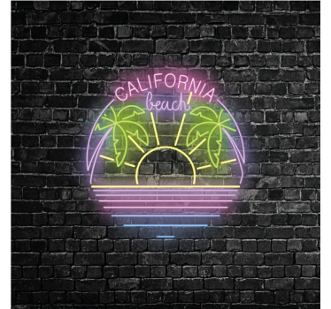 Landen poster california strand neon tekst - TenStickers