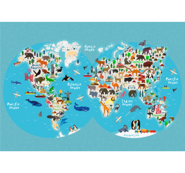 Wilde dieren wereldkaart poster - TenStickers