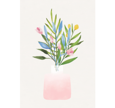 Sierposter van bloemen in een roze pot - TenStickers