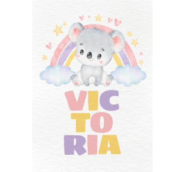 Aanpasbare koala en regenboog poster met naam - TenStickers