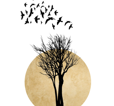 Boom met vogels en zon poster - TenStickers