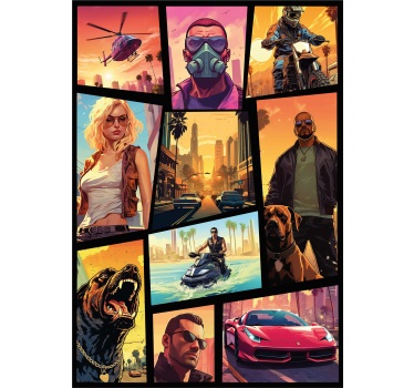 Avontuurlijke actie game collage poster - TenStickers