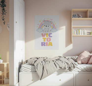 Aanpasbare koala en regenboog poster met naam - TenStickers