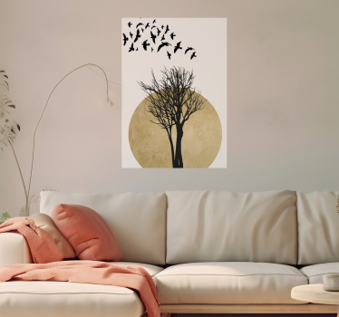 Boom met vogels en zon poster - TenStickers