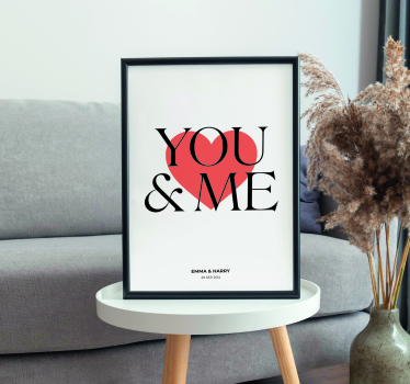 Jij en ik liefde poster naam en datum - TenStickers