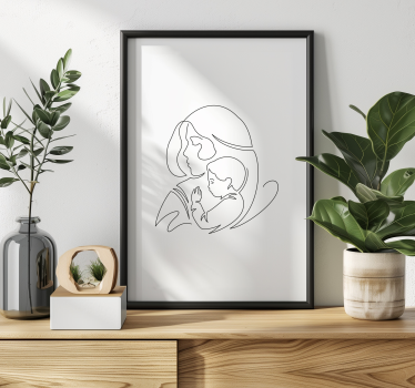 Moeder en zoon lijntekening mooie poster woonkamer - TenStickers