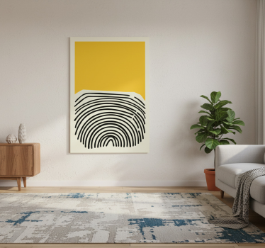 Mooie poster woonkamer abstract geel schilderij met zwarte lijnen - TenStickers