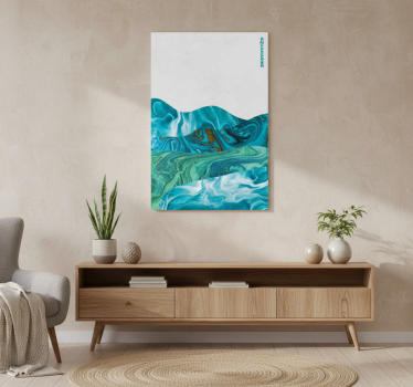 Mooie poster woonkamer aquamarijn kromme lijnen - TenStickers