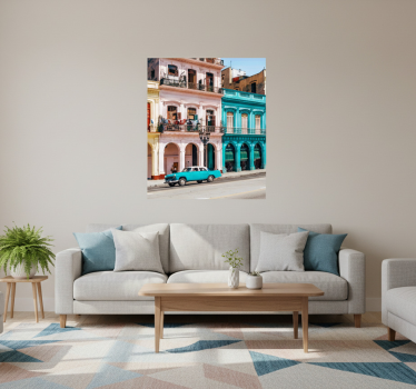Mooie poster woonkamer blauw en roze straat en auto ontwerp - TenStickers