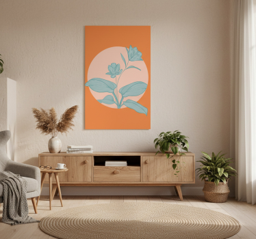 Mooie poster woonkamer blauwe bloemen op oranje vormen - TenStickers