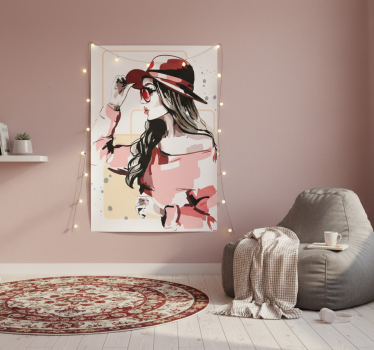 Mooie poster woonkamer dames met hoed - TenStickers