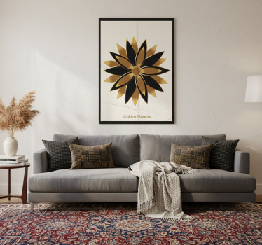 Mooie poster woonkamer gouden bloemen - TenStickers
