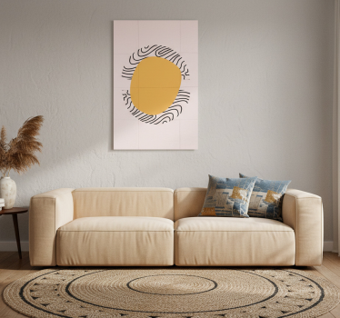 Mooie poster woonkamer lijnen en gele vorm - TenStickers