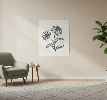 Mooie poster woonkamer lijntekening van madeliefjes - TenStickers