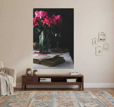 Mooie poster woonkamer met wijnglas en vaas - TenStickers