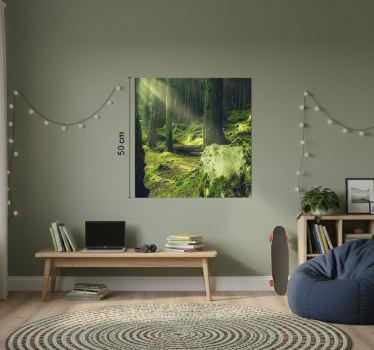 Mooie poster woonkamer natuurstenen met mos in het bos - TenStickers