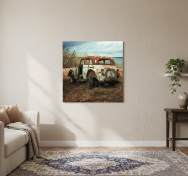 Mooie poster woonkamer oude vieze auto in de velden - TenStickers