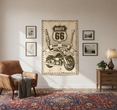 Mooie poster woonkamer route 66 motorfiets - TenStickers